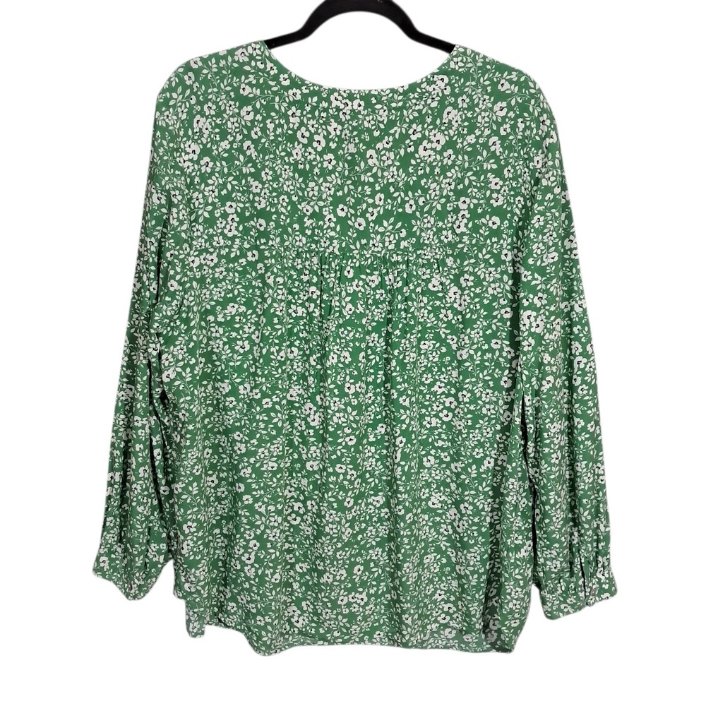 J. Jill Womens Sz 2X Floral Print Popover Blouse Green Office Flowy Long Sleeve - Picture 2 of 13